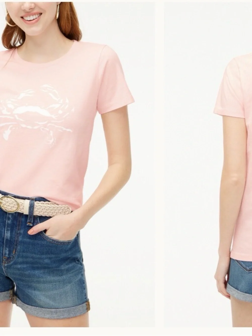 J. Crew Factory Light Pink Tee with White Crab Print